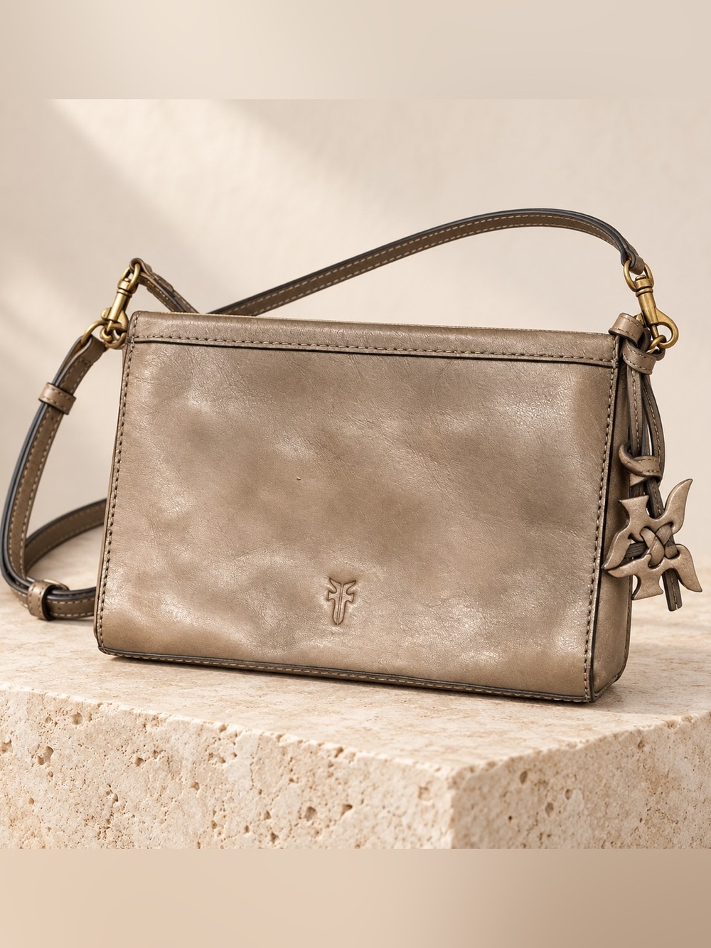 FRYE Women's Metallic Taupe Crossbody Bag - Sleek Everyday Carry - Picture 2 of 11